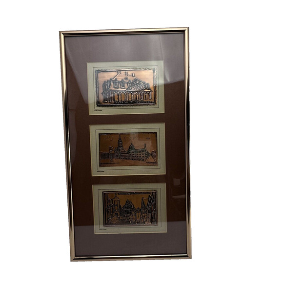 Echt Kupfer VTG W. Germany Copper Travel/Post Card Set of 3 in a Matted Framed‎ - Picture 2 of 14
